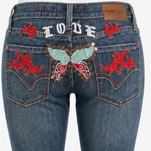 Vintage VIGOSS Butterfly Love Embroidered Bootcut Jeans Copper Studded Y2K 7/8